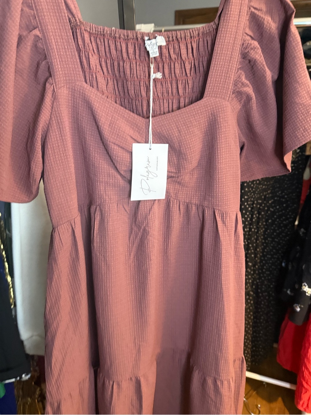 NWT size L Polagram Dusty Rose Square-Neck Tiered Maxi Dress